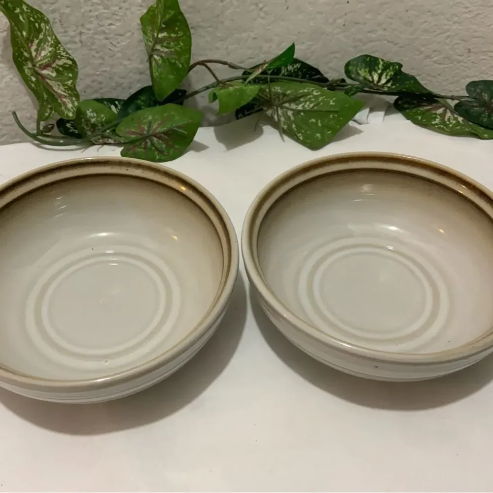 Noritake Fanfare 5621  Ivory Stoneware soup Bowls set of 2 A11